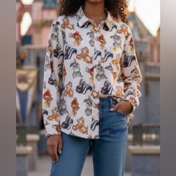 WALT DISNEY WORLD- Cartoon Character Print flannel shirt